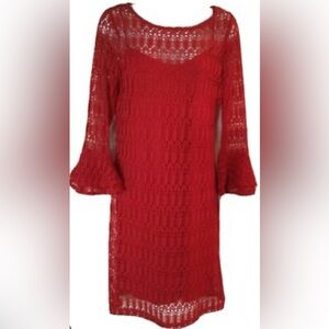 Sandra Darren Red Crochet Shift Dress
